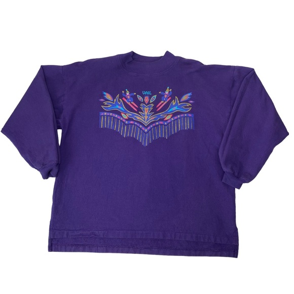 WEK THE WORLD Sweatshirt Womens Size 1 Purple Skiing Vail Vintage Mock Collar - Picture 2 of 9